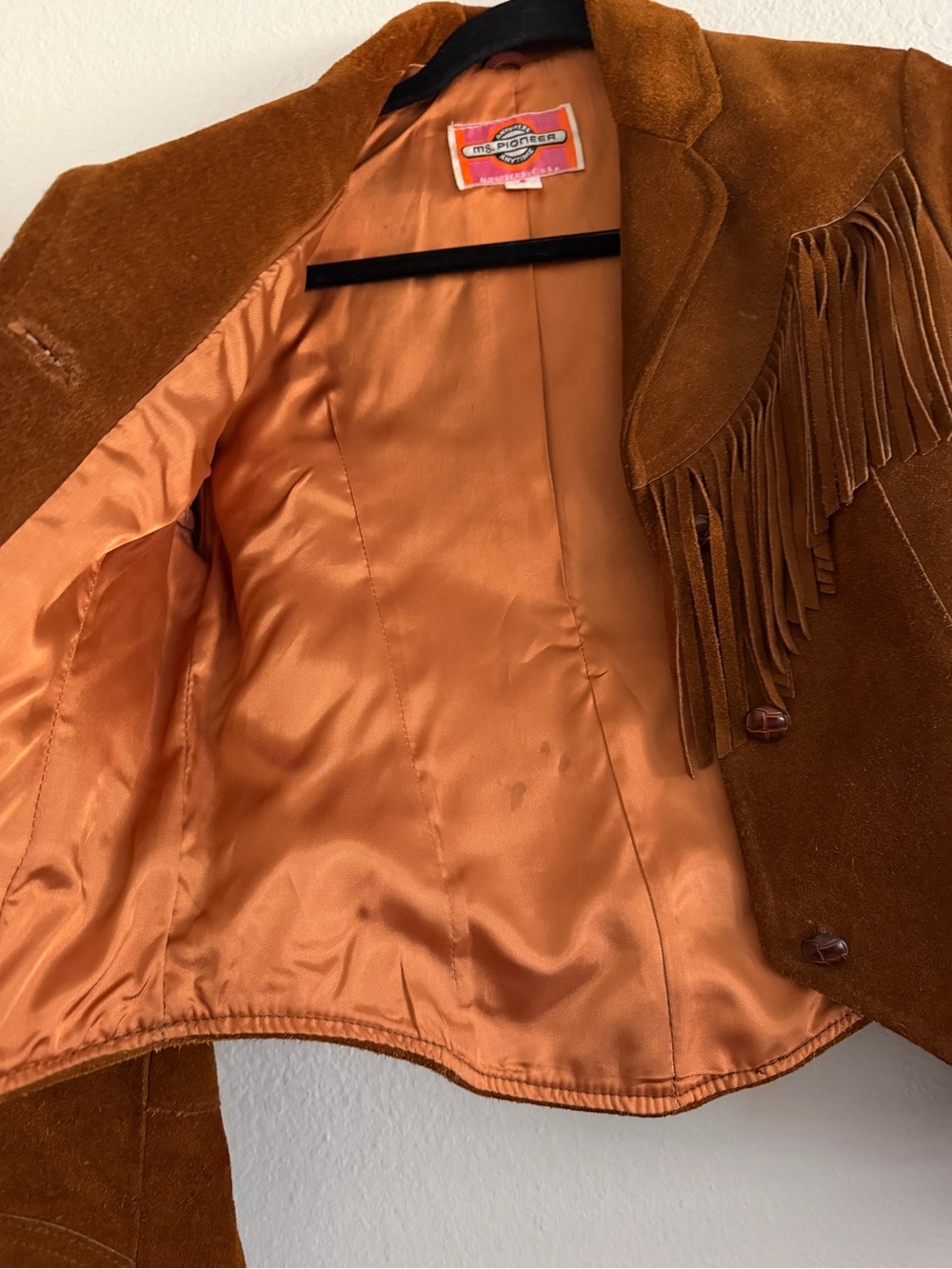 Vintage Ms Pioneer Suede Leather Jacket Brown Fringe Western Boho Albuquerque - Picture 6 of 6
